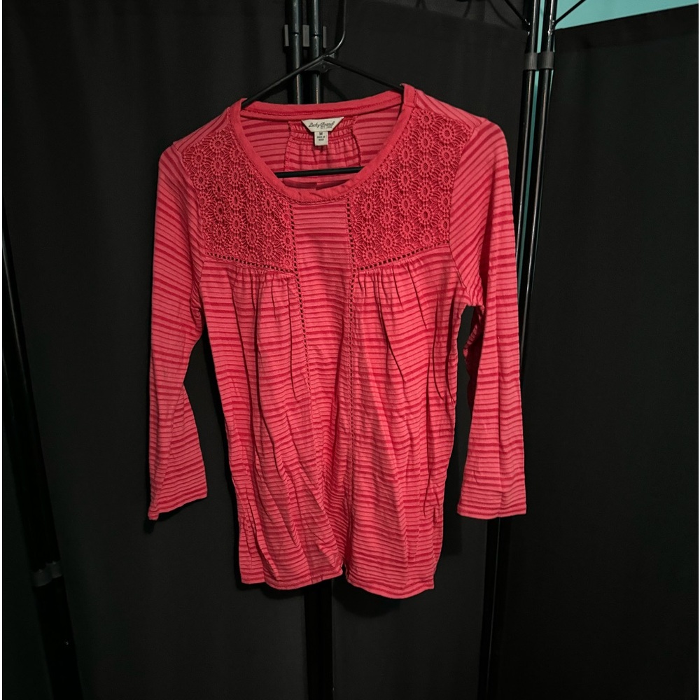 Lucky brand coral striped shirt (M)